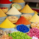 Colorful dried herbs array